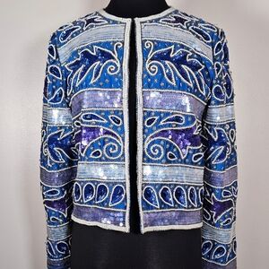Vintage Nipon Night Beaded Sequin Jacket Evening One Hook Open Front Multi M